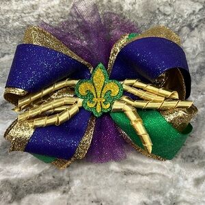 Wee Ones Mardi Gras Bow - Alligator Clip - 7 inch